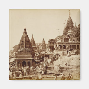 Vishnu Pud och andra tempel, Benares (sepiafoto Magnet