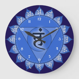 Vishuddha Chakra Blue Petals & Sanskrit Vowels Stor Klocka