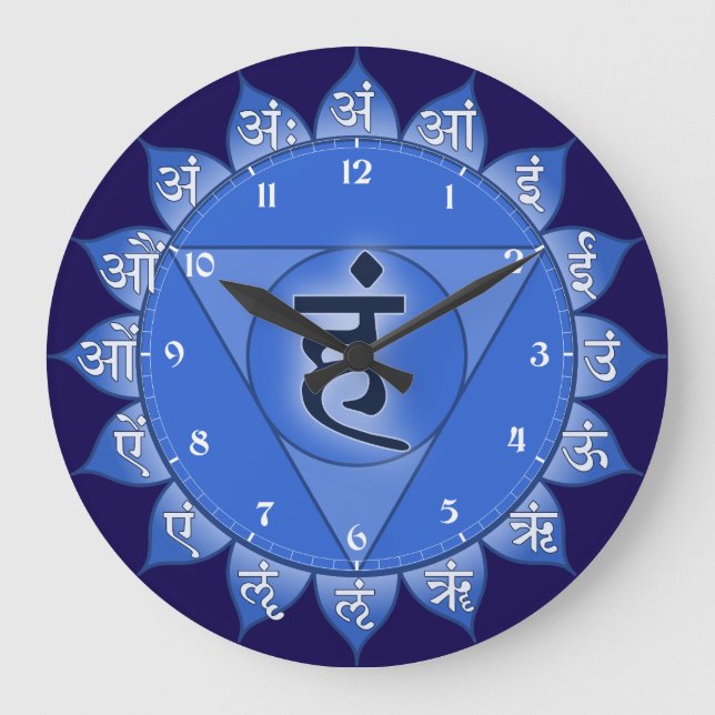 Vishuddha Chakra Blue Petals & Sanskrit Vowels Stor Klocka (Framsida)