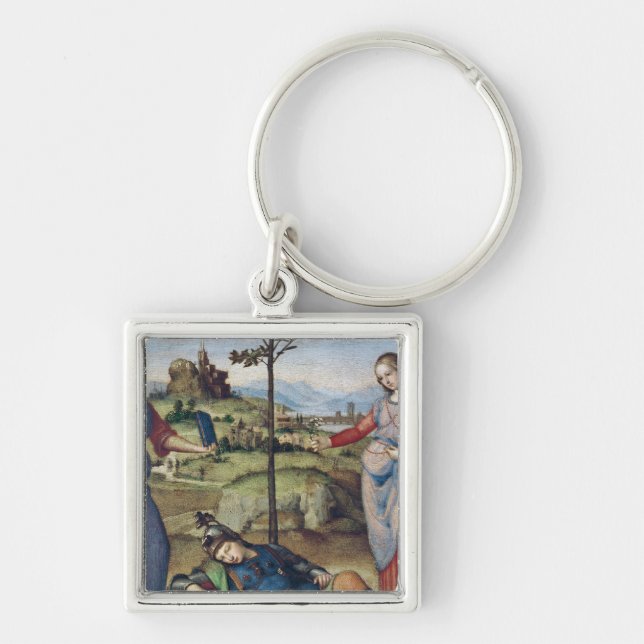 Vision av en riddare, c.1504 fyrkantig silverfärgad nyckelring (Framsidan)