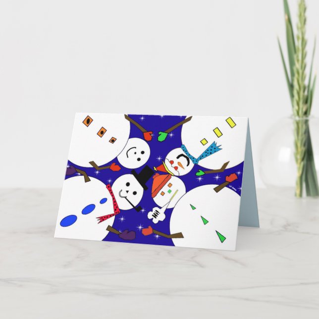 Vision av Snögubbar Lycklig Julhälsningar kort (Framsida)