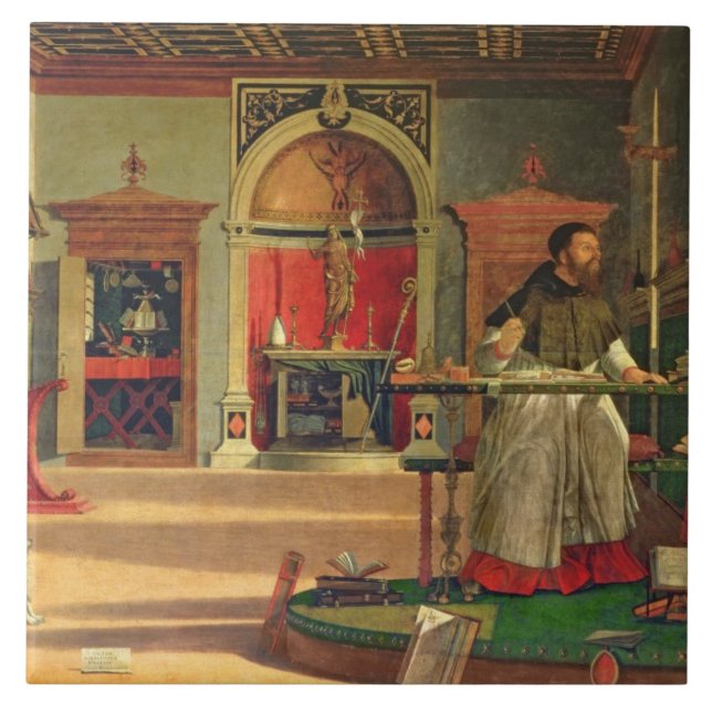 Vision av St. Augustine, 1502-08 (olja på arbetsyt Kakelplatta (Framsidan)