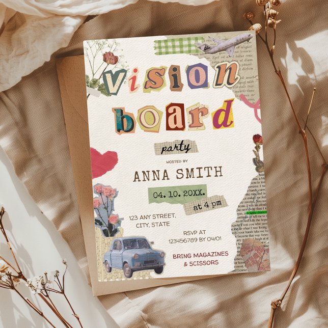 Vision Board Party Girl Girl's Night Inbjudningar (Vision Board Party Invitation Eat Drink Manifest Girl's Night New Years Resolutions)