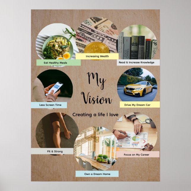 Vision Board with 8 Floating Photo Circles Poster (Framsidan)