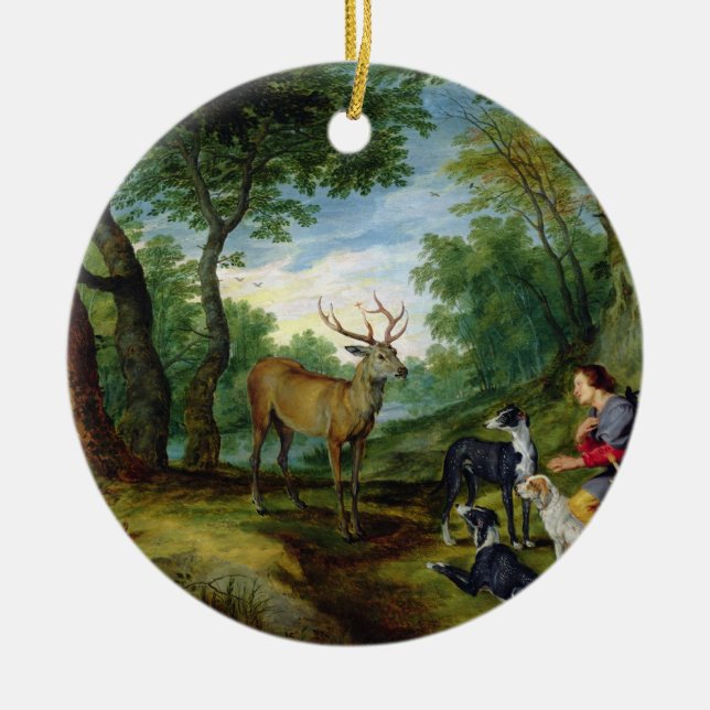 Visionen av St. Hubert, c.1620 (olja på panel) Julgransprydnad Keramik (Framsidan)