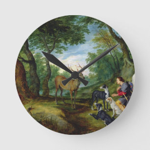 Visionen av St. Hubert, c.1620 (olja på panel) Rund Klocka