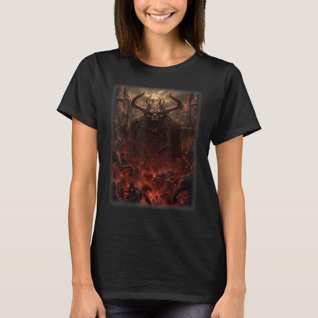 Visions of Hell Satan Devils Demons Monster Skelet T Shirt (Framsida)