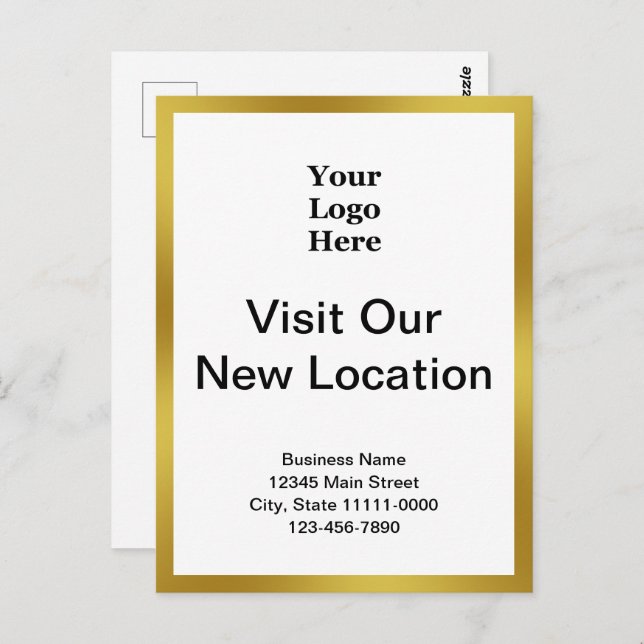 Visit Our New Location Gold White Business Logo Vykort (Fram/baksida)