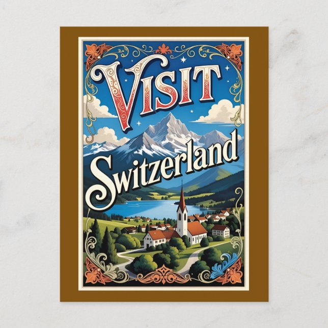 Visit Switzerland travel poster Vykort (Framsida)