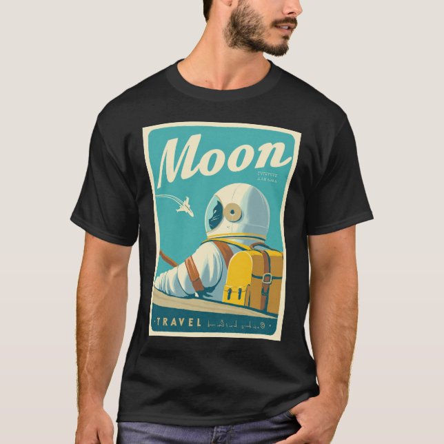Visit the Moon – Retro Space Travel Poster T Shirt (Framsida)