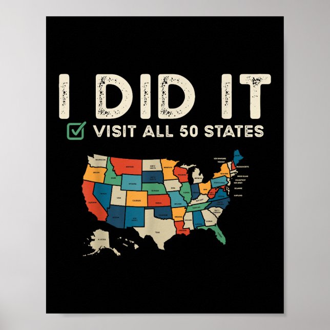 Visited All 50 US States - USA Map Travel - Visit  Poster (Framsidan)