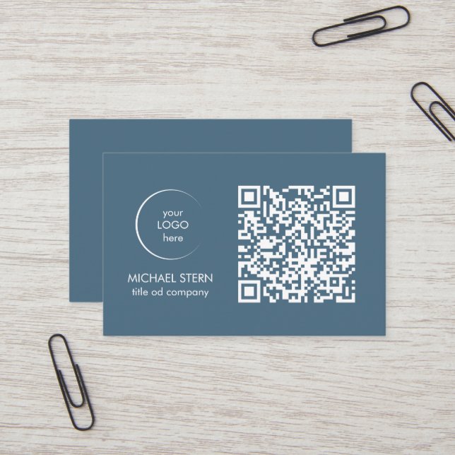 Visitenkarte mit QR-Code & Logo – Blau Visitkort (Fram/Back In Situ)