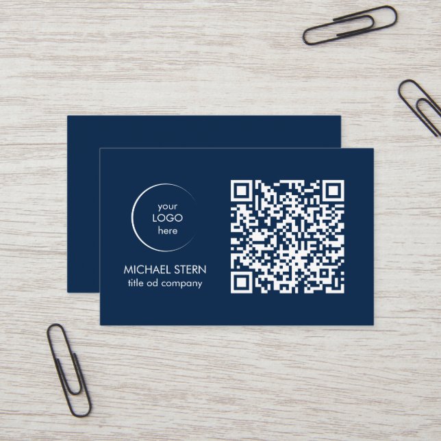 Visitenkarte mit QR-Code & Logo – Dunkelblau Visitkort (Fram/Back In Situ)