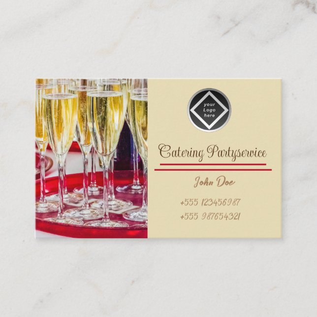 Visitenkarte Sektgläser + Sekt Catering rot golden Visitkort (Framsida)