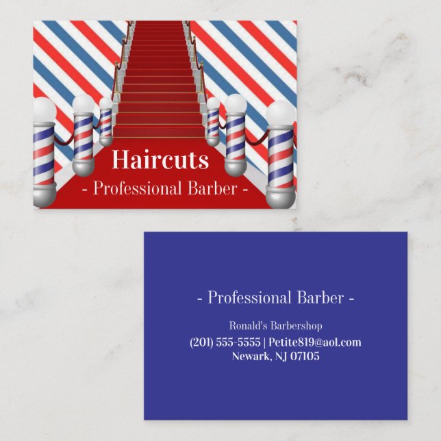 Visitenkort, Blue Stripe Barbershop Barberare Visitkort (Fram/baksida)