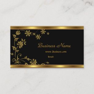 Visitenkort Elegant Svart Blommig Guld Visitkort