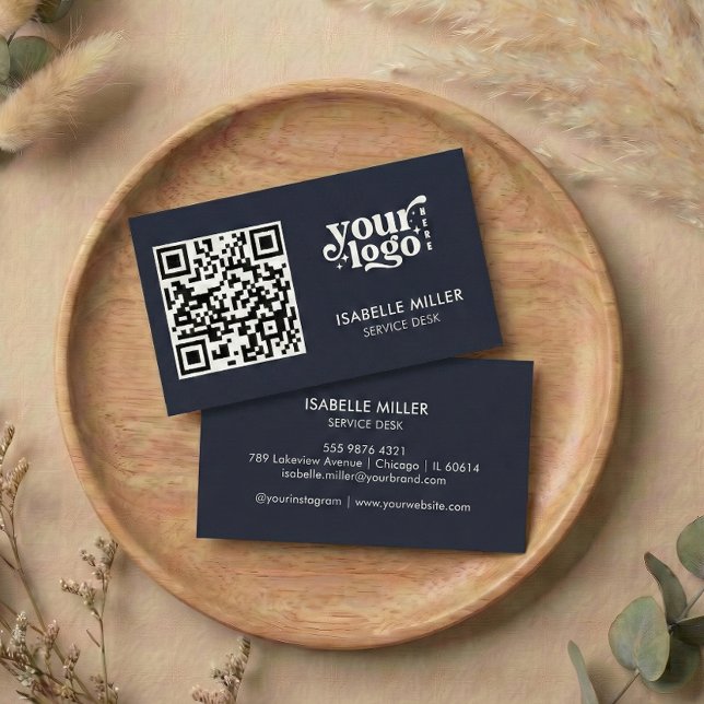 Visitenkort med QR-kod | Modern marin design Visitkort (Business Card with QR Code | Modern Navy Design)