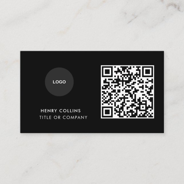 Visitenkort med QR-kod | Svart modern design Visitkort (Framsida)