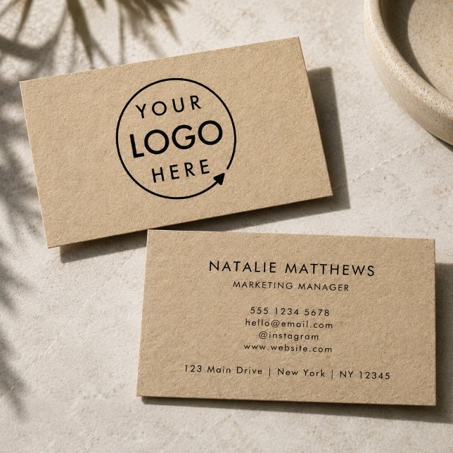 Visitenkort | Rustika Kraft Anpassade Logotypvarum Visitkort (Rustic kraft business cards with custom logo design for boutiques, salons, and small businesses)
