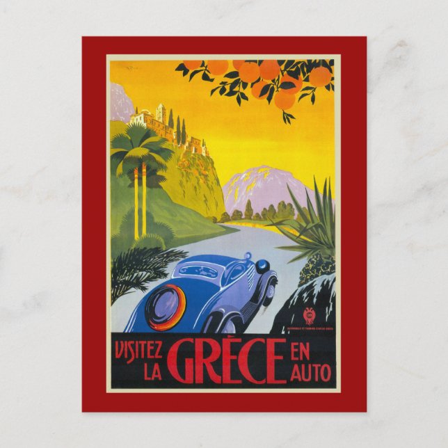 Visitez La Grece en Auto Retro-Helgdag Poster Vykort (Framsida)