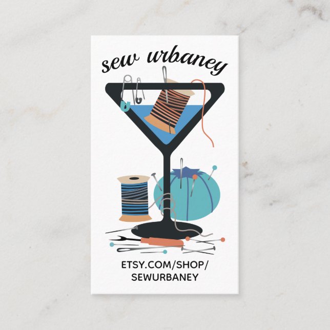 Visitkort för aningar för Martini seamstresssömnad (Framsida)
