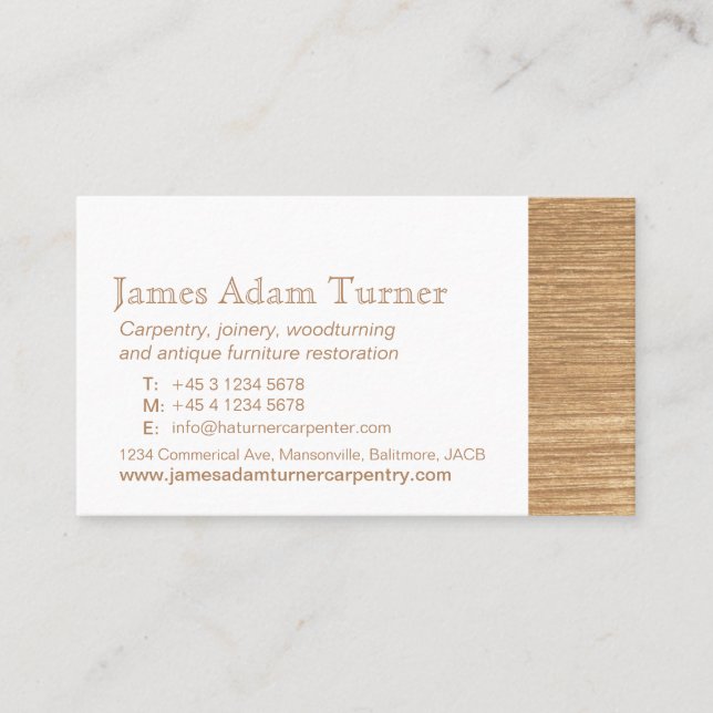 Visitkort för Carpentrysnickareträ (Framsida)