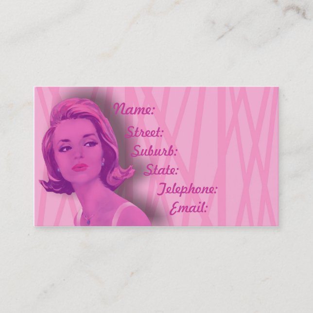 Visitkort för frisörer för Retro 60-talbaby rosa (Framsida)