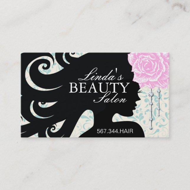 VISITKORT FÖR HÅRSALONGSILHOUETTE TIDSBESTÄLLNING KORT (Framsida)