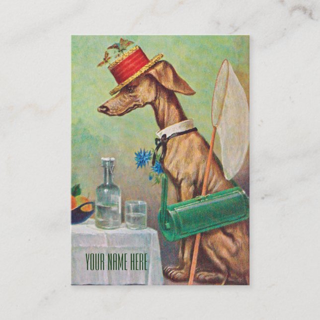 Visitkort för lepidopterist-/hundbarnvaktvintage (Framsida)