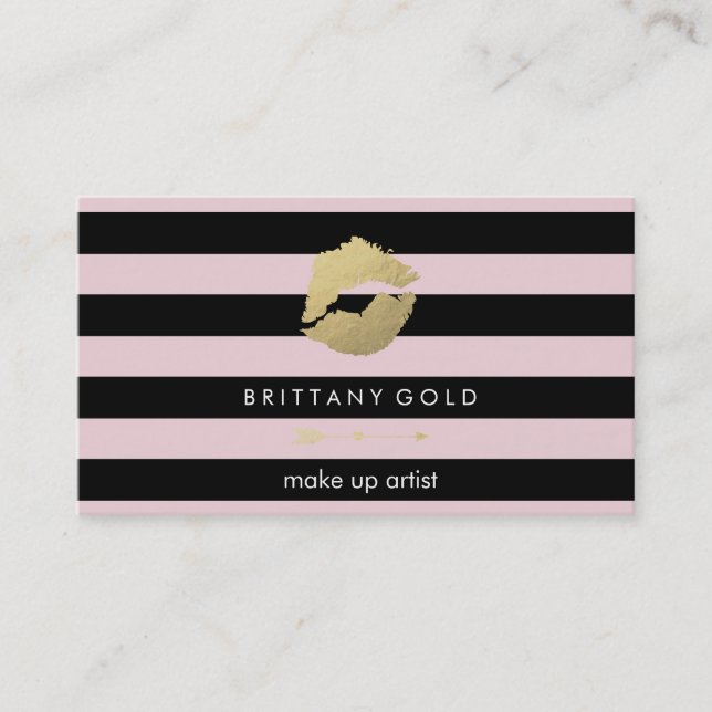 Visitkort för Makeupkonstnär - chic guld och svart (Framsida)