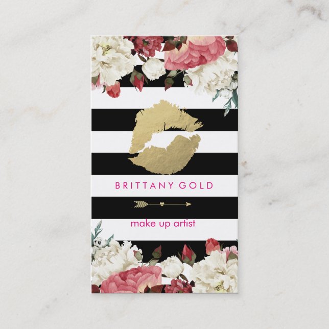 Visitkort för Makeupkonstnär - chic guld och svart (Framsida)