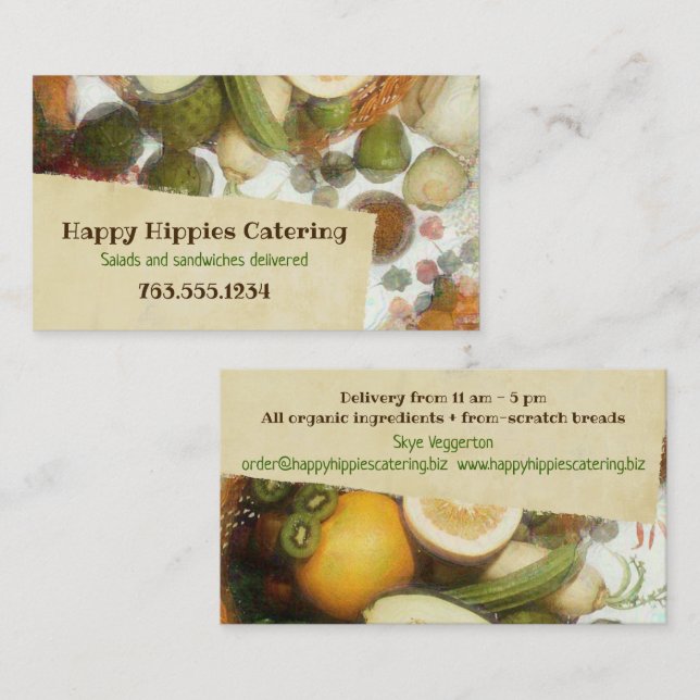 Visitkort för mat för fruktgrönsakvegan sund (Fram/baksida)