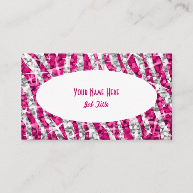 Visitkort för oval för vit för Glitzsebra rosa (Framsida)