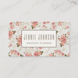 Visitkort för rosa rosvintageblommönster