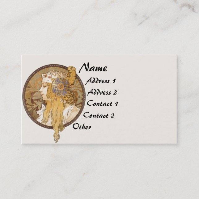 Visitkort för vintageMucha dam (Framsida)