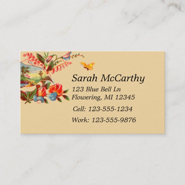 Visitkort för vintageVictorianblommigt (Framsida)