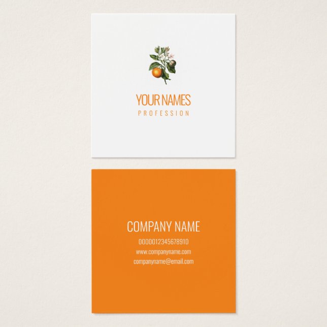 VISITKORT: orangens BLOMMAR: ORANGE Fyrkantigt Visitkort (Framsida & baksida)