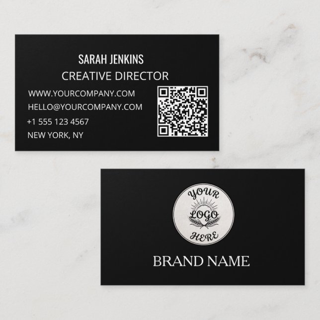 visitkort svart och vitt Modern QR-kod (Fram/baksida)