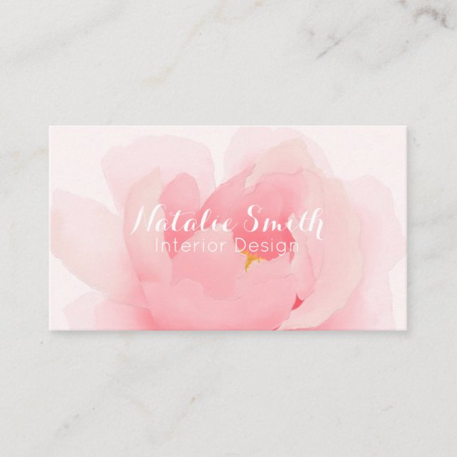 Visitkortar för blommigt för vattenfärgpionblom visitkort (Framsida)