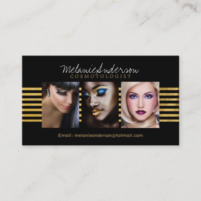 Visitkortar för guld- och svartMakeupkonstnär Visitkort (Framsida)