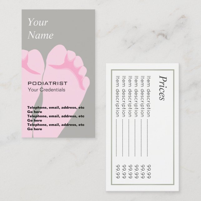 Visitkortar för PodiatristChiropodistpris Visitkort (Fram/baksida)