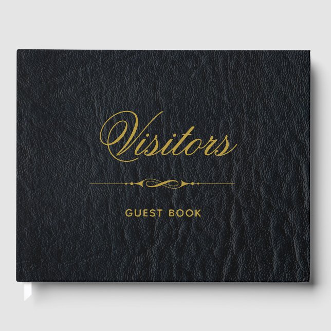 Visitors Faux Black Leather Elegant Guest Bok (Framsida)