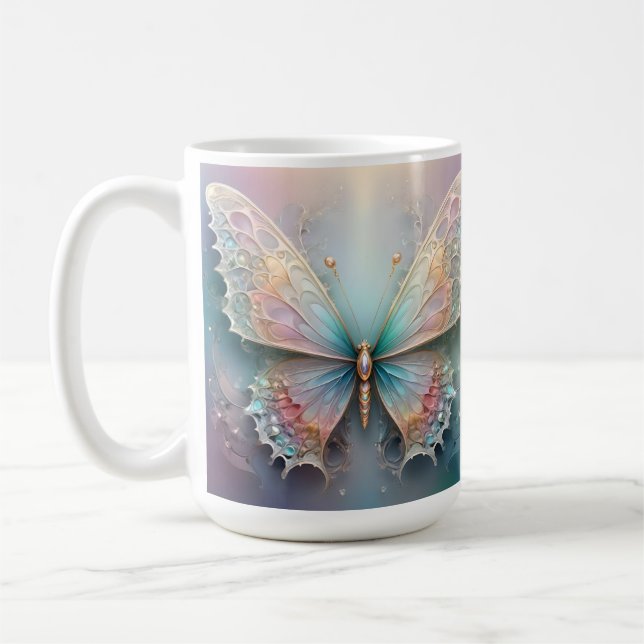 Viska av färg: Pastell Fraktal Fjäril Dröm Kaffemugg (Vänster)