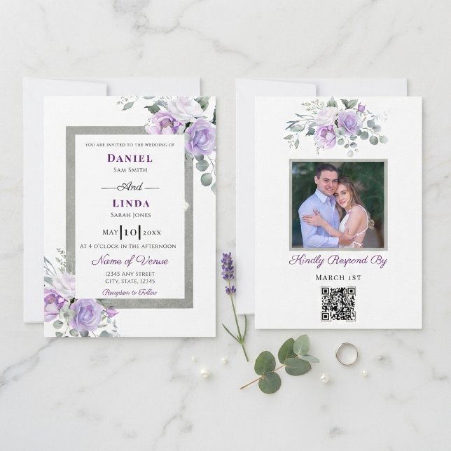 Viska av Lavendel: Elegans i Blomning Foto Inbjudningar (Whispers of Lavender: Elegance in Bloom Photo Invitation)