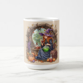 Viska av magi, vacker häxa och hennes trolldryck kaffemugg