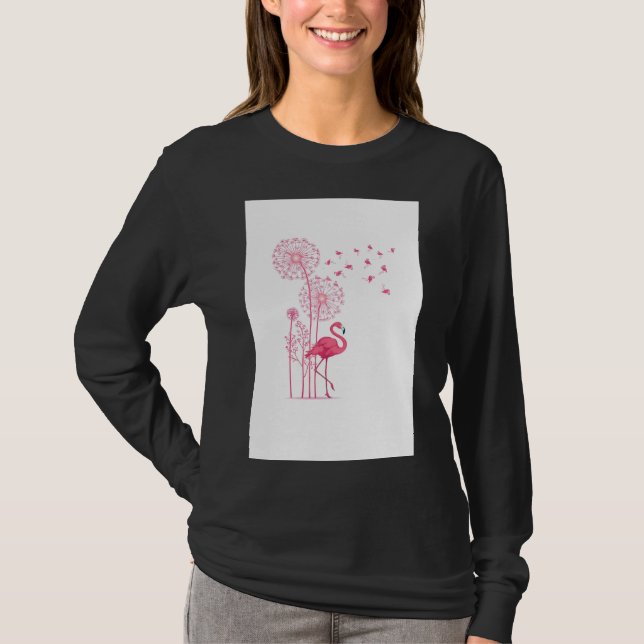 Viska av rosa drömmar – Flamingo & Maskros Fantasi T Shirt (Framsida)