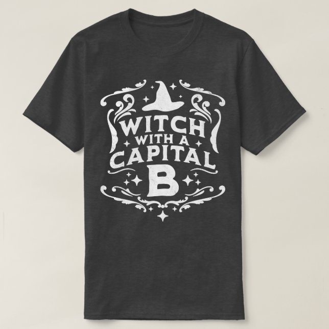 Viska med stort B Halloween Witch Retro Vinta T Shirt (Design framsida)