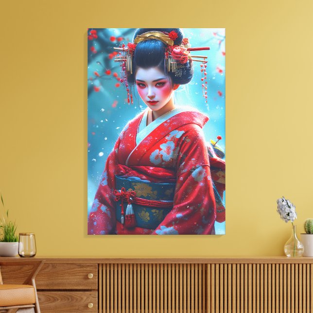 Viska om en scharlakansröd maiko canvastryck (Insitu (Vardagsrum))
