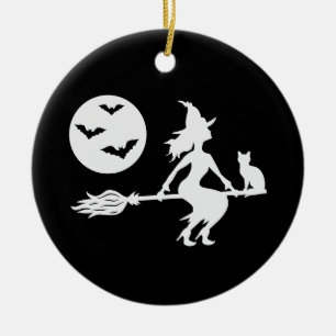 Viska på ett rum, svart och vitt Happy halloween Julgransprydnad Keramik