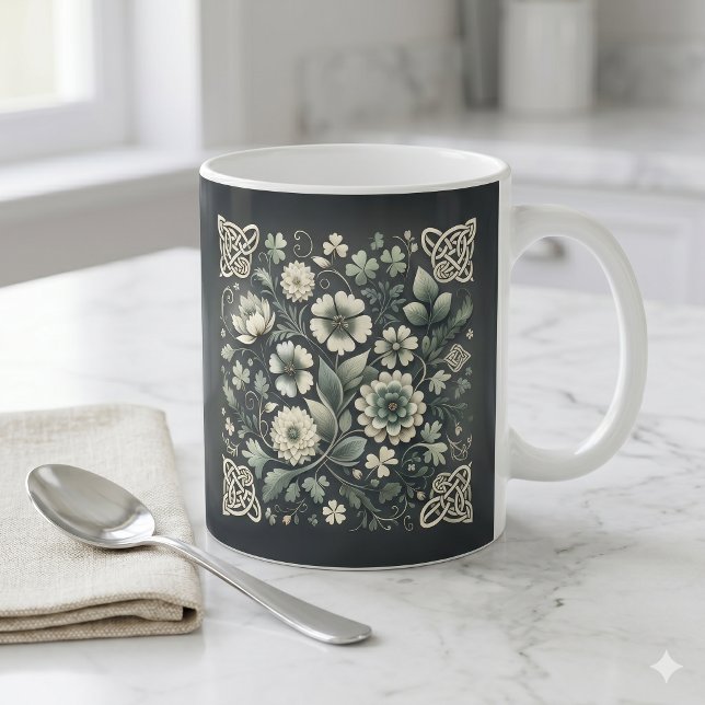 Viskad Klöver Flätning Trädgård Kaffemugg (Whispered Clover Knotwork Garden Coffee Mug)
